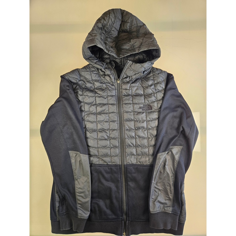 The North Face Mens Black Quilted Hybrid Full Zip Fleece Hoodie Jacket Large